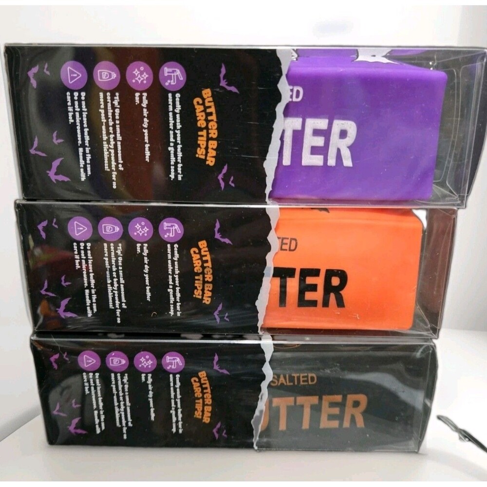 Salted BUTTER Milk Foam Squishy Lot of 3 Halloween Set Purple Orange Black 3+